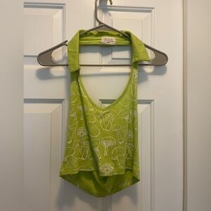 Green Mushroom Print Halter Top